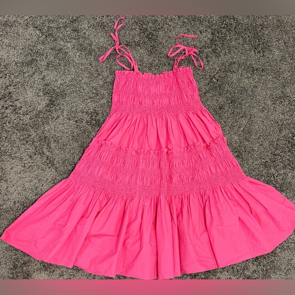 PINCH Anthropologie Rowdy Strappy Smocked Tiered Pink Sundress size S - Picture 6 of 7